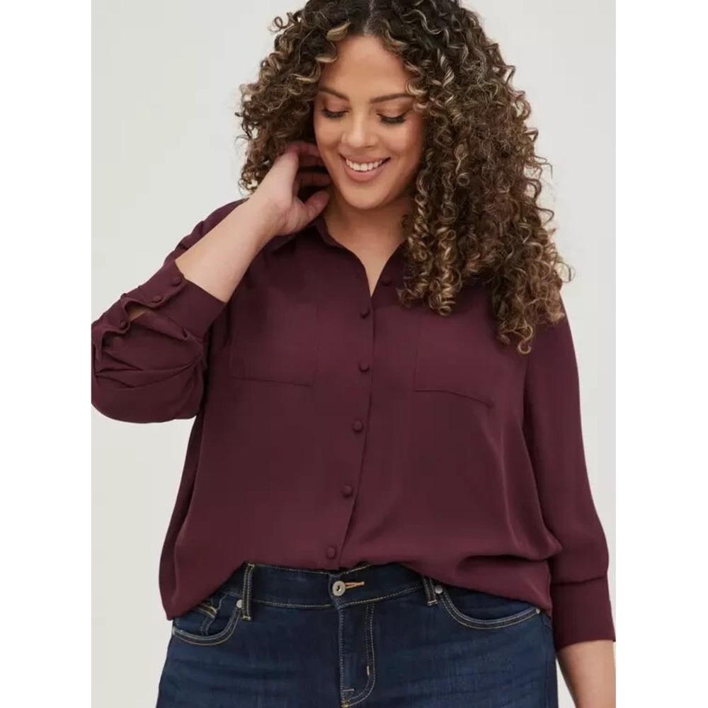 Torrid Madison‎ Georgette Button-Up Blouse Top 3X Maroon Long Sleeve Goth NWT